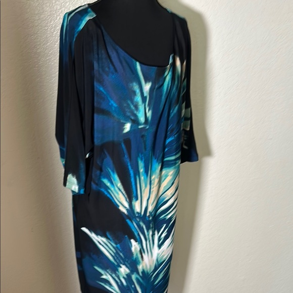 Blue Asymmetrical Dress with Dolman Sleeves - Picture 8 of 12